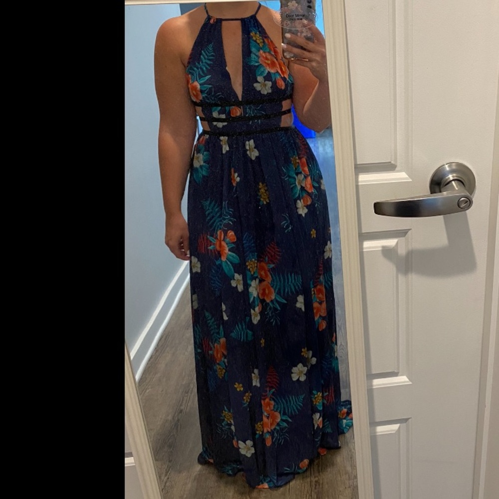 Express Blue Floral Print Maxi Dress